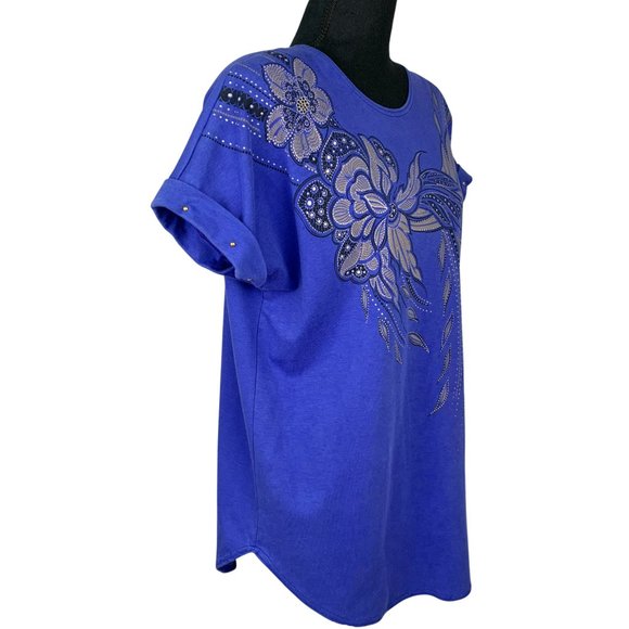 2/$25 - PICADILY Fashions Bedazzled Floral Paisley Short Sleeve Top - Picture 5 of 8